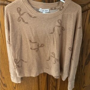 Olive & Oak Tan Crew Neck Sweater with Subtle Embroidery